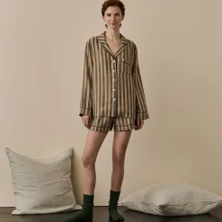 Blue & Porcini Striped Linen Pajama Shorts Set