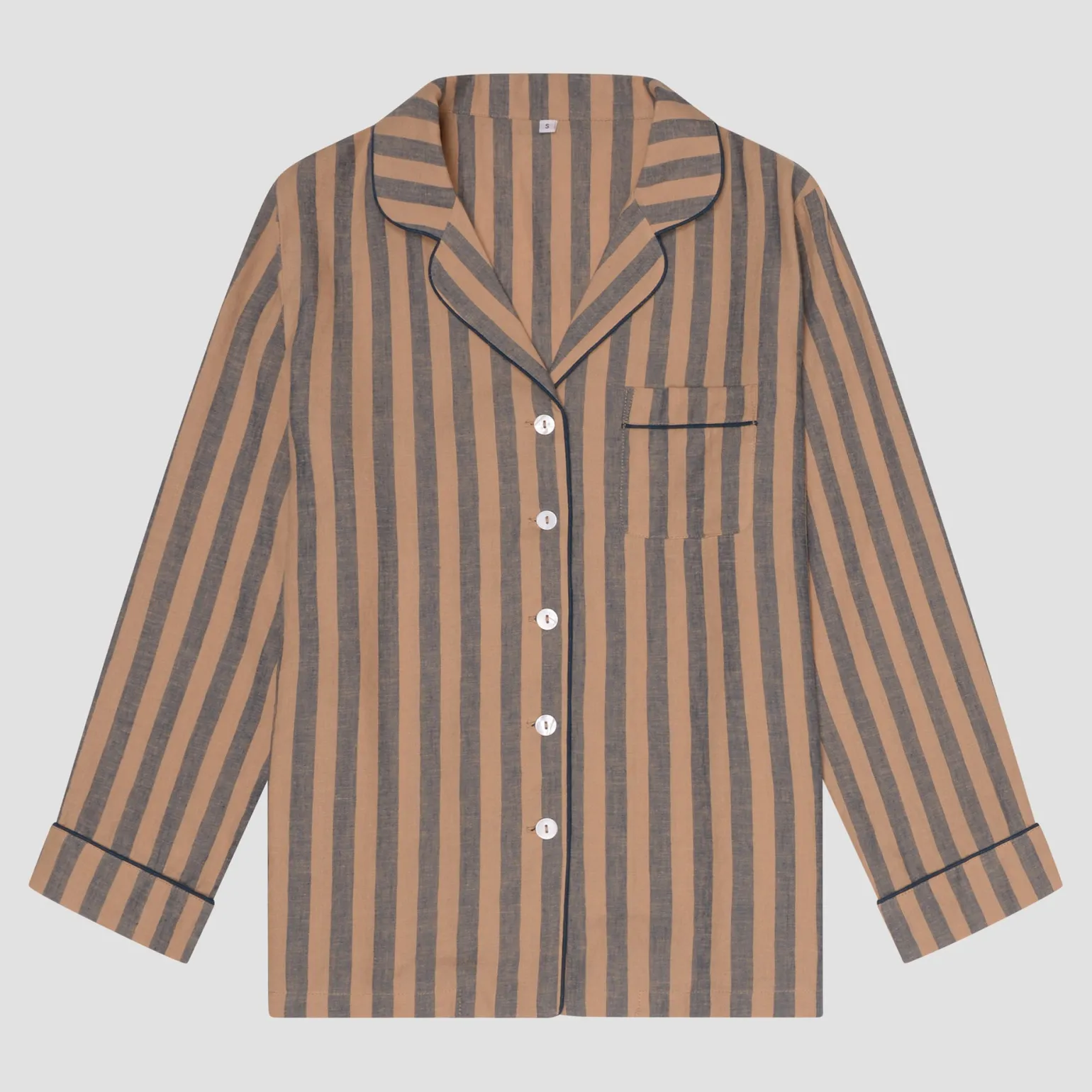 Blue Porcini Striped Linen Tencel Men's Pajama Shirt