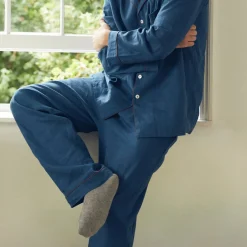 Men's Marine Blue Linen Pajama Pants
