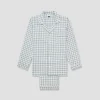 Men's Warm Blue Gingham Linen Pajama Pants Set
