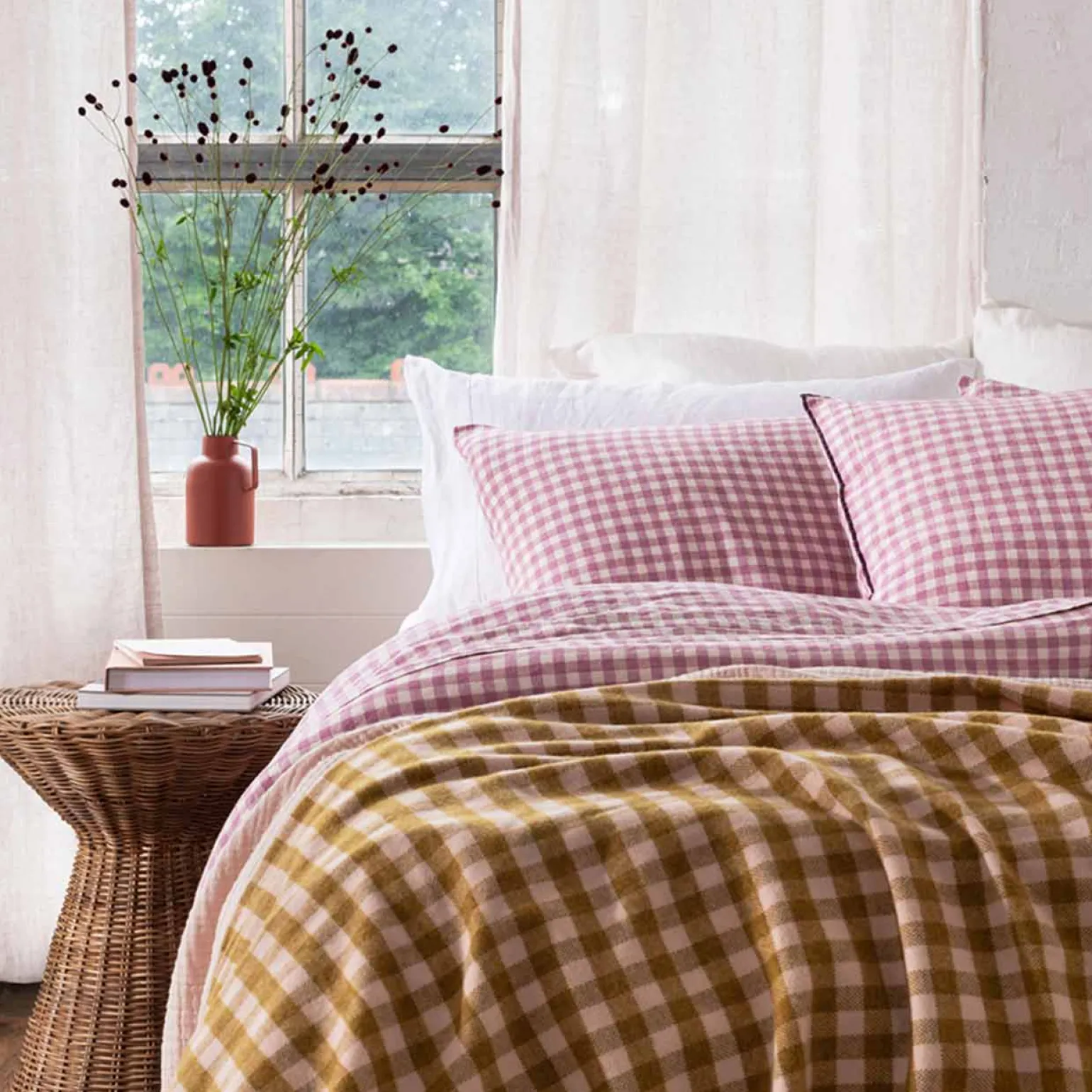 Ochre Gingham Wool Blanket