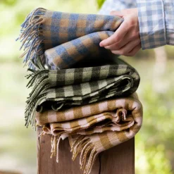 Ochre Gingham Wool Blanket