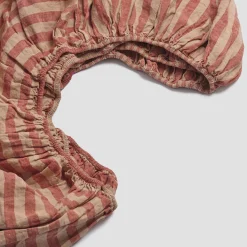 Sandstone Red Pembroke Stripe Linen Blend Fitted Sheet