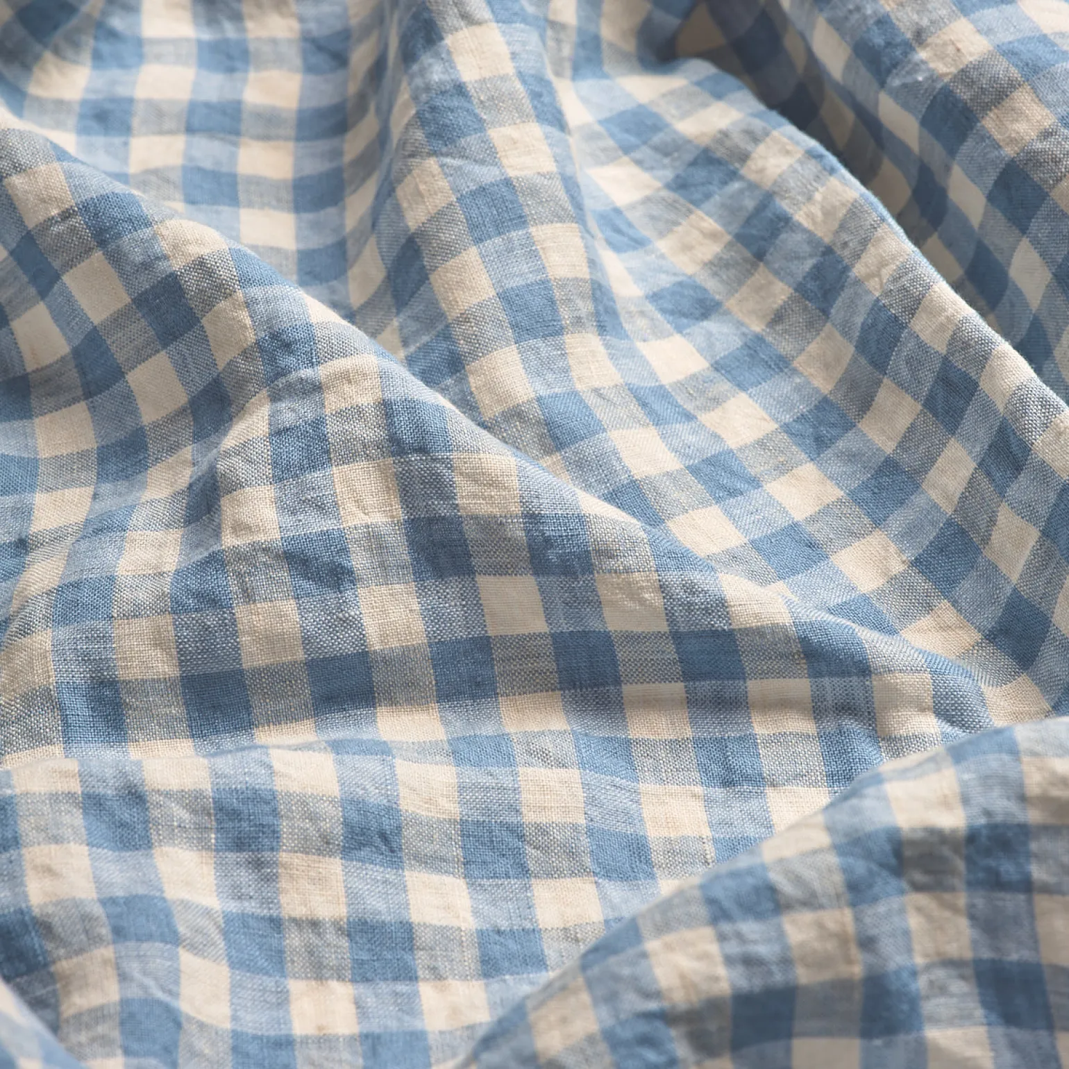 Warm Blue Gingham 100% Linen Fitted Sheet