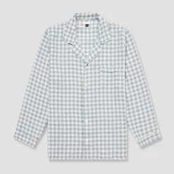 Warm Blue Gingham Linen Pajama Shirt (Top Only)