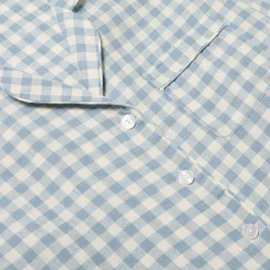 Warm Blue Gingham Linen Pajama Shorts Set
