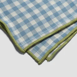 Warm Blue Gingham Linen Table Runner